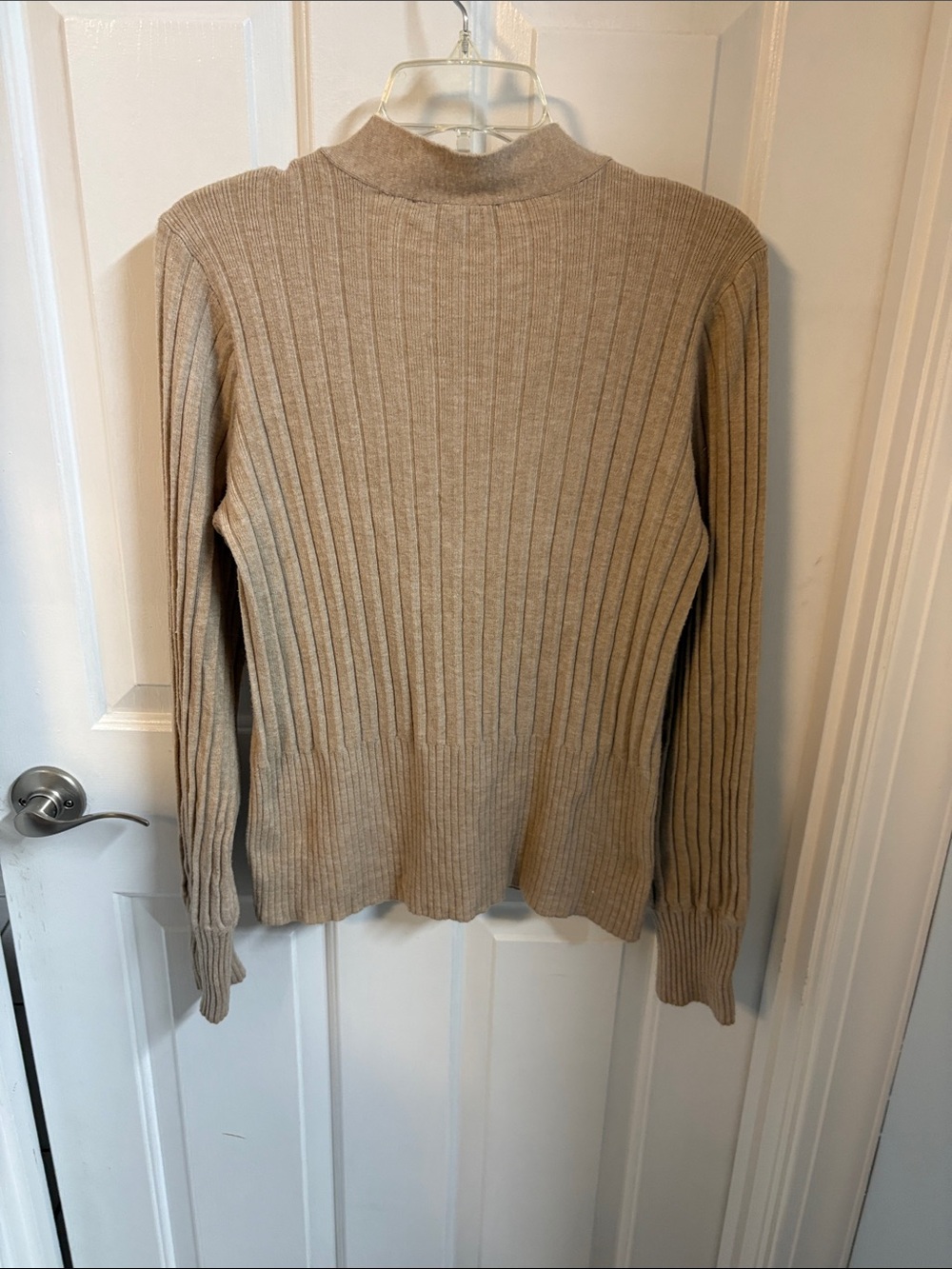 Cyrus Ribbed V-Neck Button-Front Cardigan in Beige - Picture 4 of 4